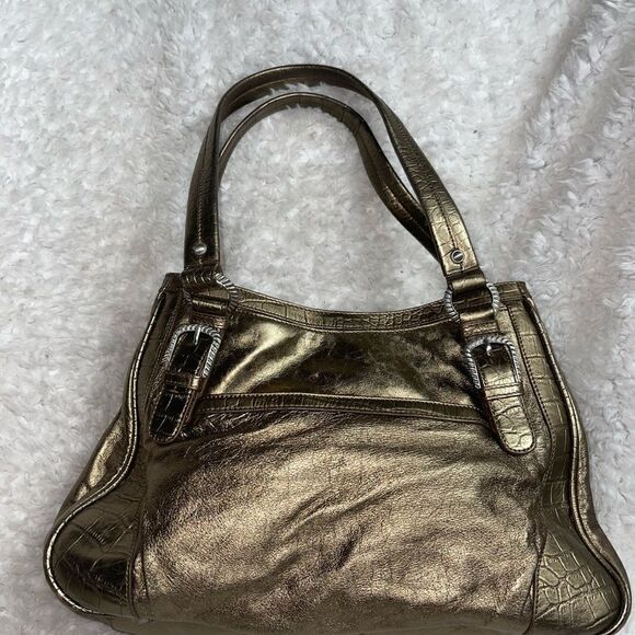 Judith Ripka leather Bronze Large  shoulder bag silver tone hardwares - Picture 7 of 16